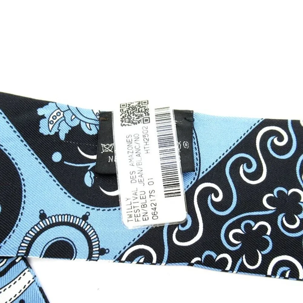 Hermes Twilly Scarf Festival Des Amazones Silk Blue White - Picture 3 of 4